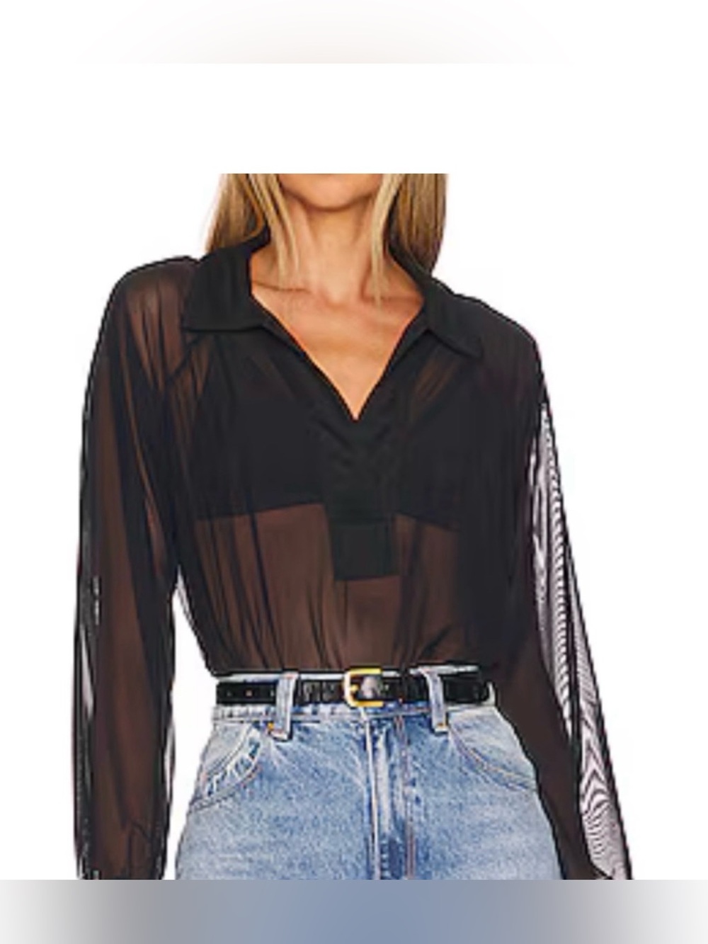 Lanston Sport Sheer Black Cropped Blouse